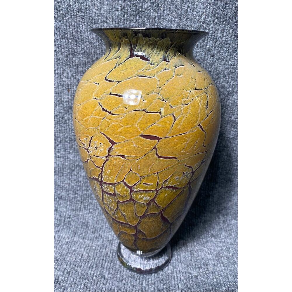 Paul Crosbie Handblown Art Glass Vase Signed 11/01
Gold /Maroon Clear Glass